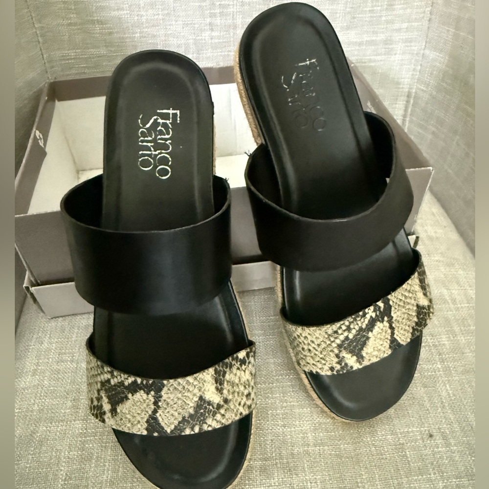 Franco Sarto Black and Tan Women's Sandals